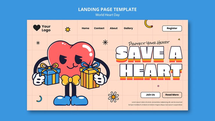 Free PSD hand drawn world heart day landing page