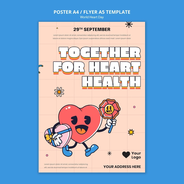 Free PSD hand drawn world heart day poster template