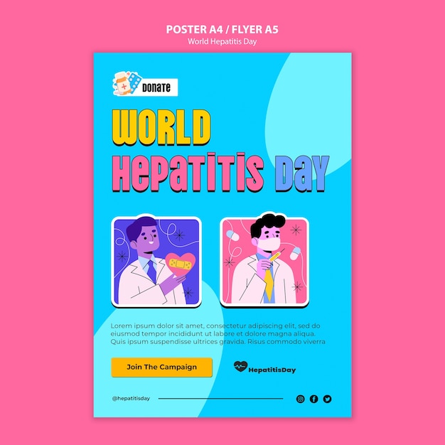 Бесплатный PSD Нарисованный рукой шаблон плаката всемирного дня борьбы с гепатитом