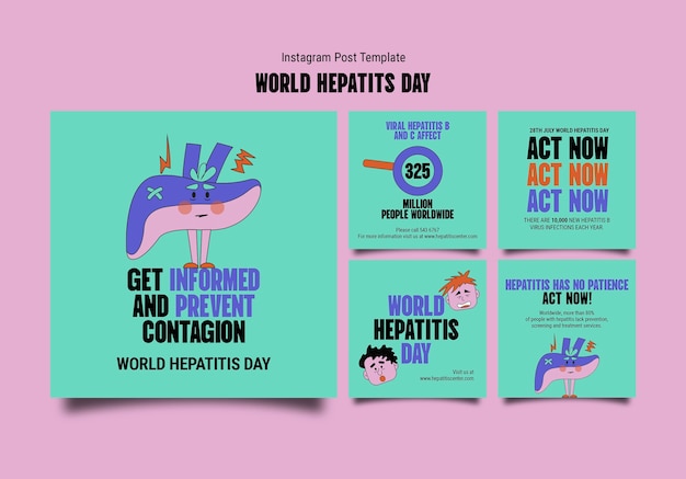 Free PSD hand drawn world hepatits day instagram posts