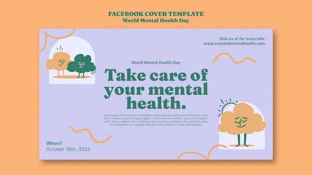 Free PSD hand drawn world mental health day facebook cover