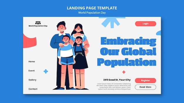 Hand drawn world population day landing page