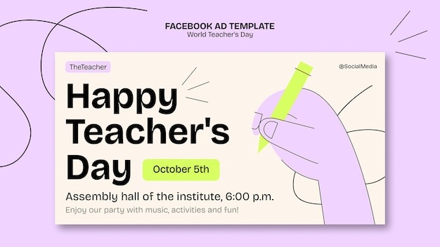 Free PSD hand drawn world teacher's day facebook template