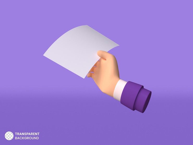 Бесплатный PSD жест руки с бумажной иконкой изолированной 3d иллюстрации рендеринга