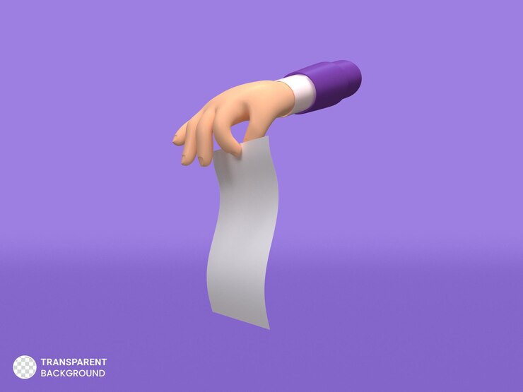 Free PSD hand gesture with paper icon isolated 3d render illustration