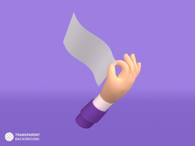 Бесплатный PSD жест руки с бумажной иконкой изолированной 3d иллюстрации рендеринга