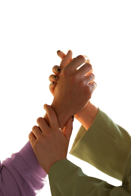 Hand gestures representing friendship among people