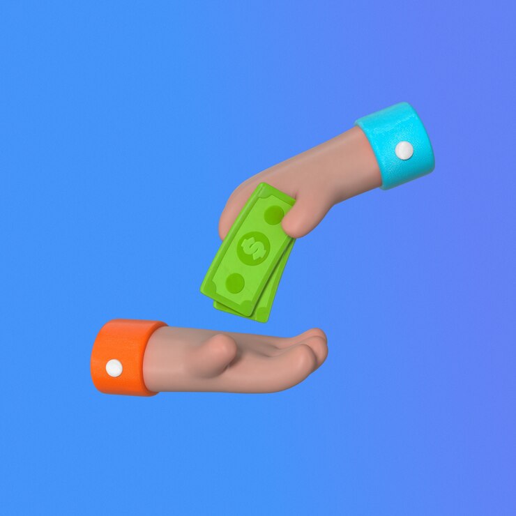 Free PSD hand giving money to another hand