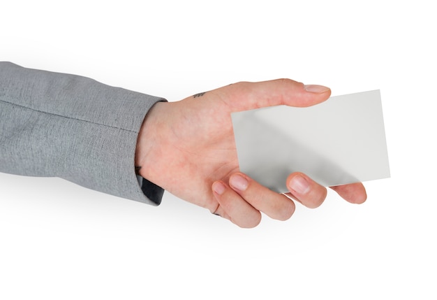 hand holding blank business card