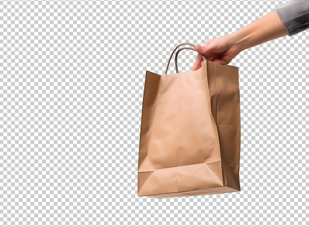 Hand Holding Brown Paper Bag Isolated on Background