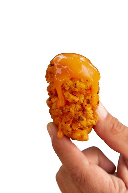 美味しいチキンを手に持っている