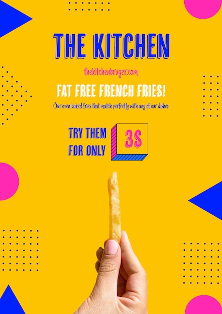 Free PSD hand holding french frie template