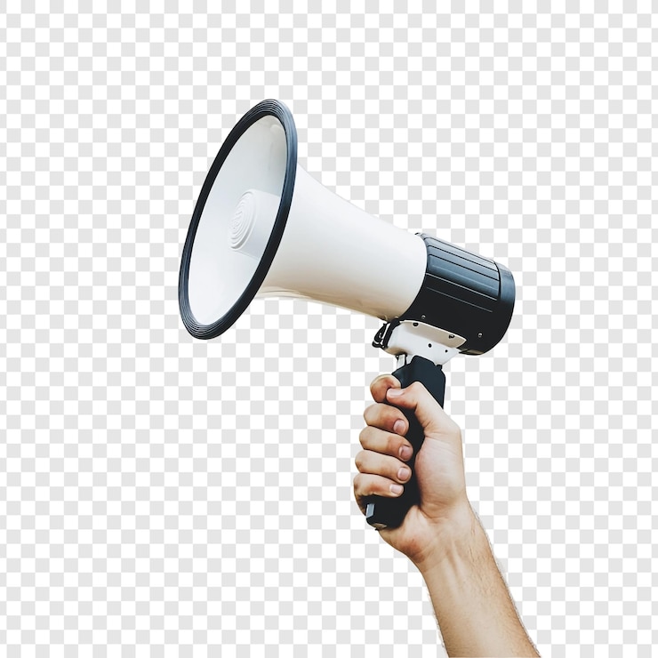 Free PSD a hand holding a loud megaphone ready to announce
