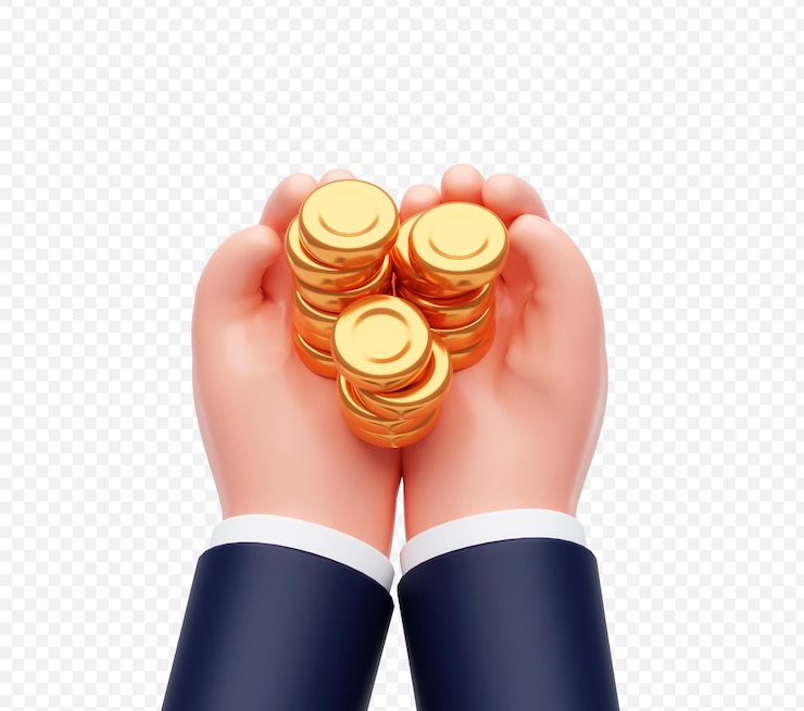 Free PSD hand holding money coin business and finance concept 3d illustration