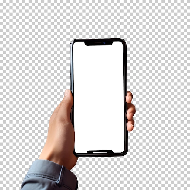 Free PSD hand holding phone with blank screen mockup