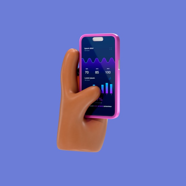 Hand holding smartphone with business data analytics on screen