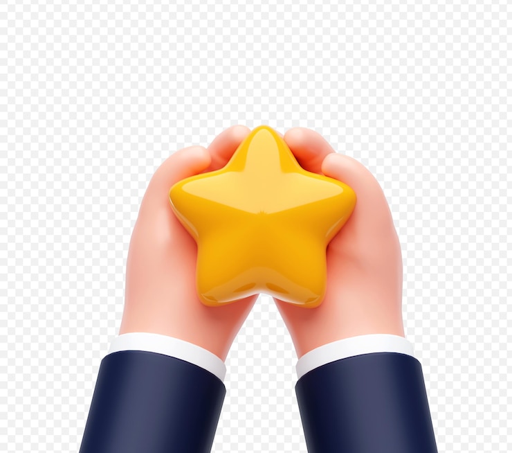 Free PSD hand holding star customer review feedback rating concept 3d illustration