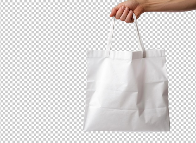 Free PSD hand holding white tote bag isolated on background