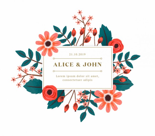hand painted floral wedding invitation