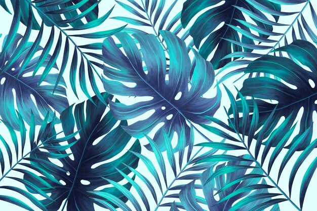 Hand Painted Summer Print with Tropical Leaves