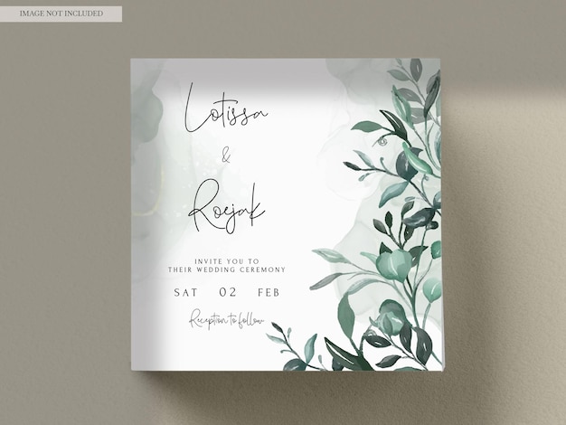 Free PSD hand painted watercolor greenery leaves invitation card