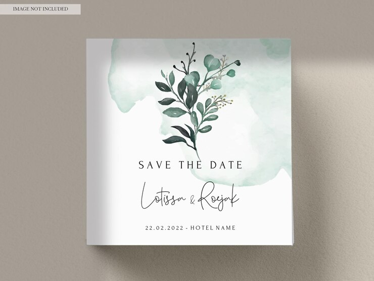 Free PSD hand painted watercolor greenery leaves invitation card