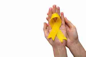 Free PSD hand with yellow ribbon