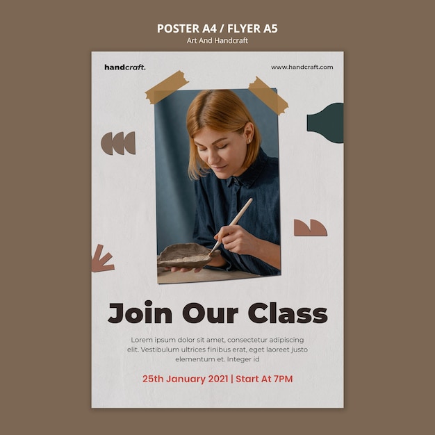 PSD gratuito modello di poster di classe artigianale