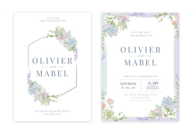 Handdrawn floral wedding invitation card