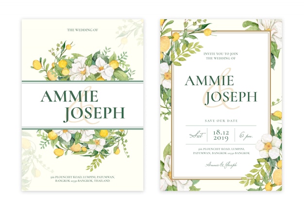 Handdrawn floral wedding invitation card