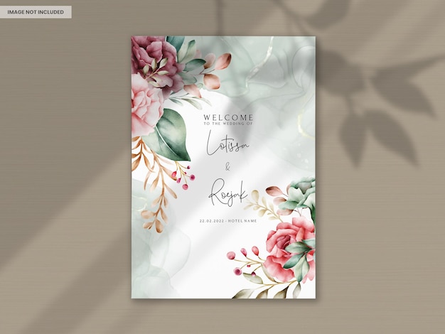 Free PSD handdrawn watercolor floral wedding invitation card