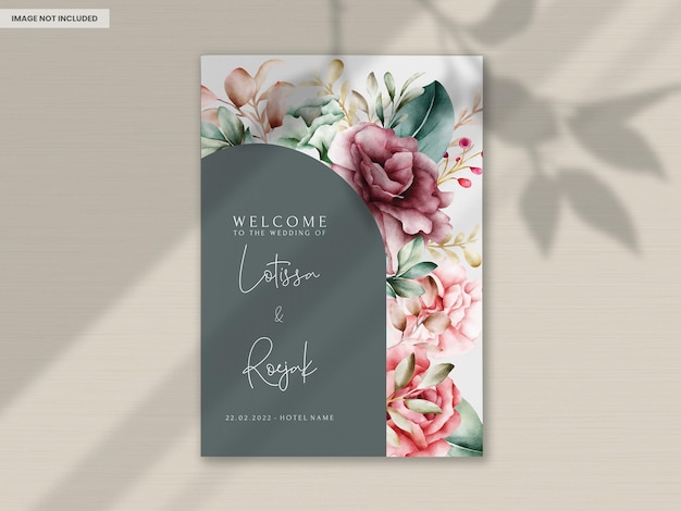 Free PSD handdrawn watercolor floral wedding invitation card