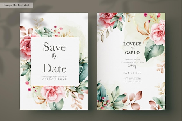 Free PSD handdrawn watercolor floral wedding invitation card