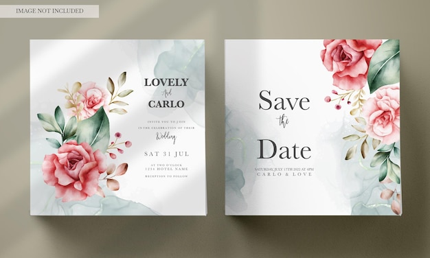 Free PSD handdrawn watercolor floral wedding invitation card