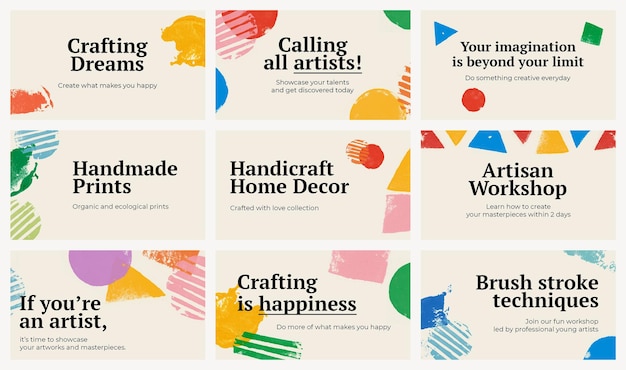 Free PSD handicraft themed banner template psd with block print background set