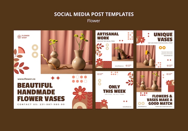 Free PSD handmade flower vase social media post