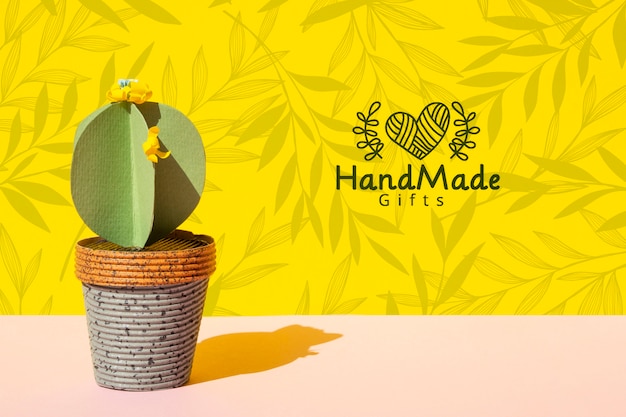 Handmade paper cactus with pot background