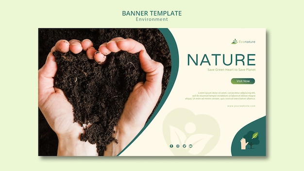 Free PSD hands creating a heart shape out of soil banner template