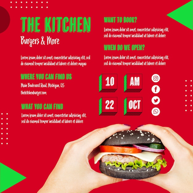 Free PSD hands holding burger kitchen menu
