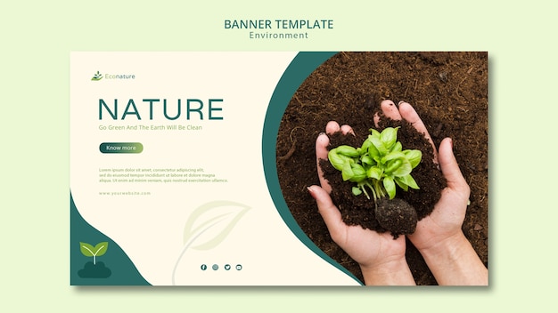 Hands holding seedlings banner template