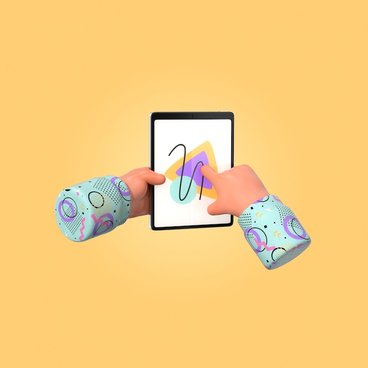 Free PSD hands interacting with a tablet screen