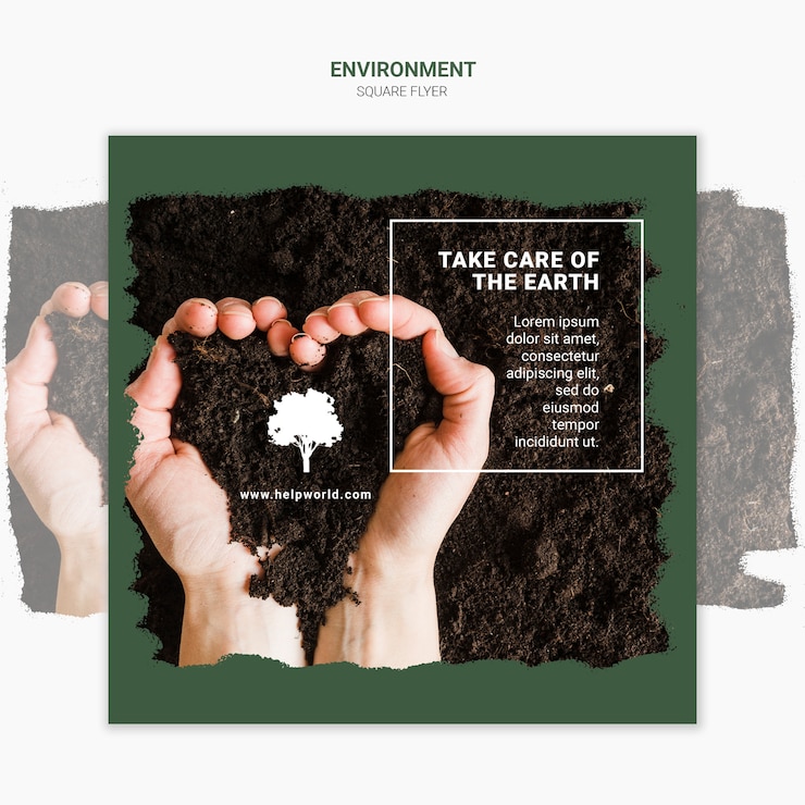 Free PSD hands making a heart with dirt square poster template