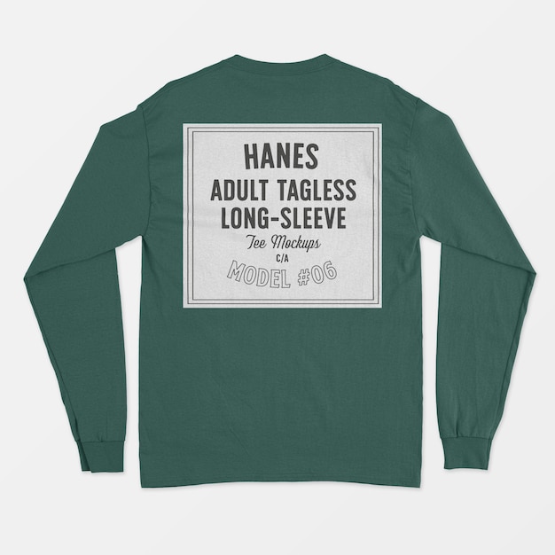 Free PSD hanes adult tagless longsleeve tee mockup