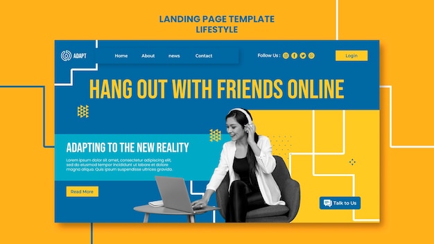 Free PSD hang out with friends online landing page