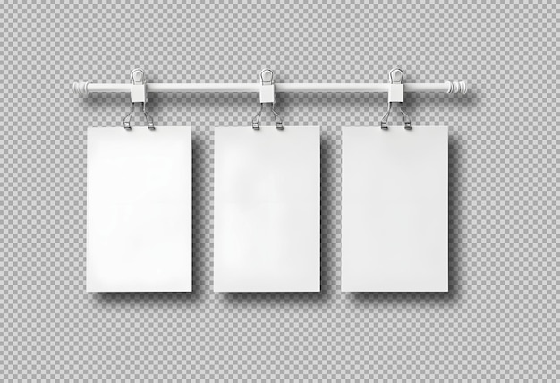 Hanging blank white poster in a row – Free PSD Template