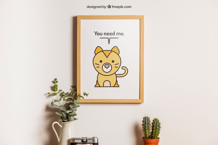 Free PSD hanging frame with cute animal decoration