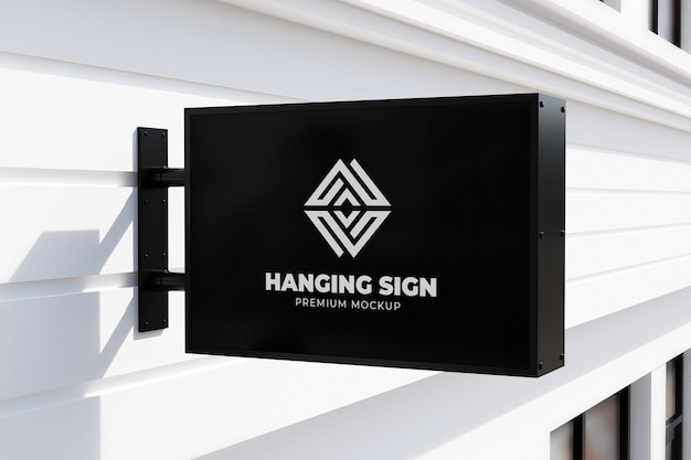 Download Premium Psd Hanging Sign Mockup Outdoor Horizontal Neonbox Black