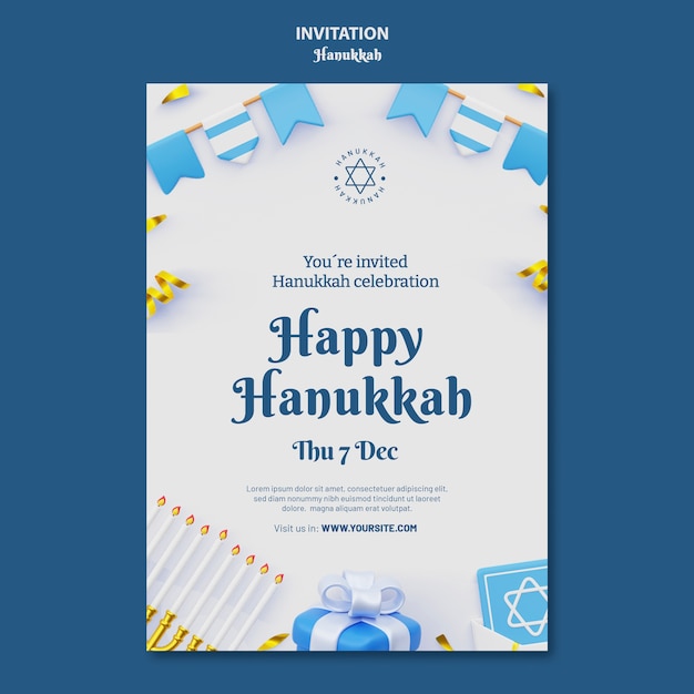 PSD gratuito modello di invito per la celebrazione di hanukkah