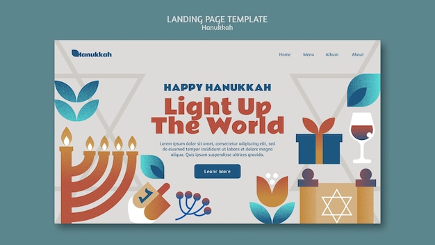 PSD gratuito modello della pagina di destinazione della celebrazione di hanukkah