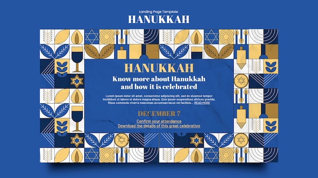 PSD gratuito modello della pagina di destinazione della celebrazione di hanukkah